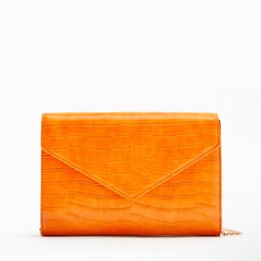 Zara Orange Cross-Body Clutch - crocodile embossed
